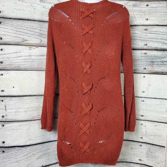 Cyrus C Collection Women’s Rust Open Front Knit Cardigan Small Criss Cross Back - Picture 4 of 8